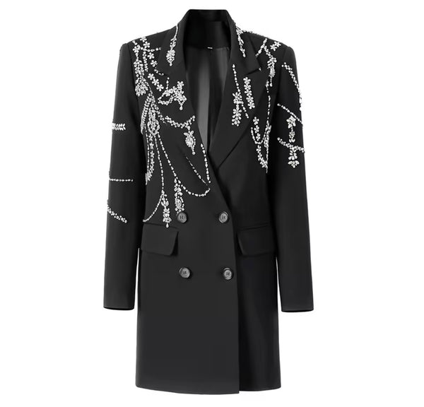 Women Fashion Rhinestone Patchwork Blazer Jacket