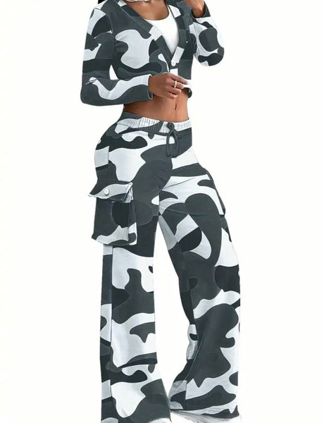 Women Color Camouflage Fashion Tracksuit Two Piece Pant Set