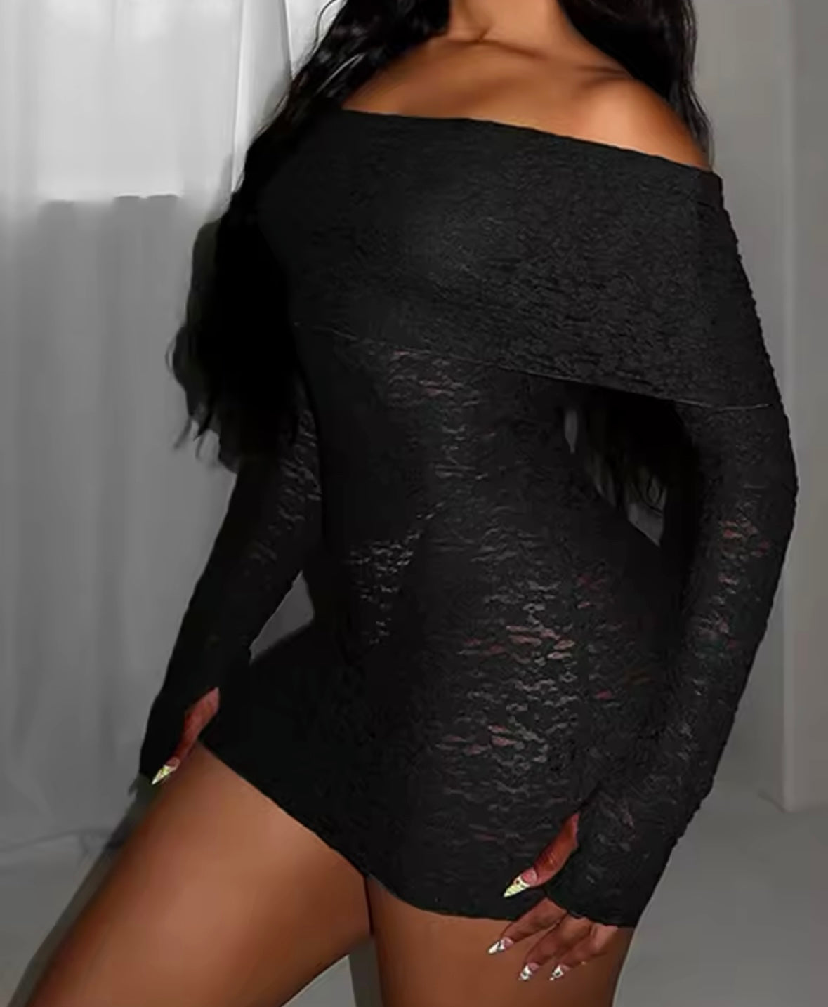 Women Sexy Off The Shoulder Full Sleeve Lace Dress