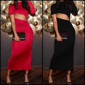 Women Sexy One Shoulder Full Sleeve Cut Out Maxi Dress