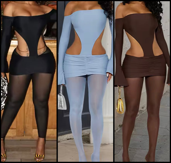 Women Sexy Off The Shoulder Full Sleeve Cut Out Mesh Jumpsuit