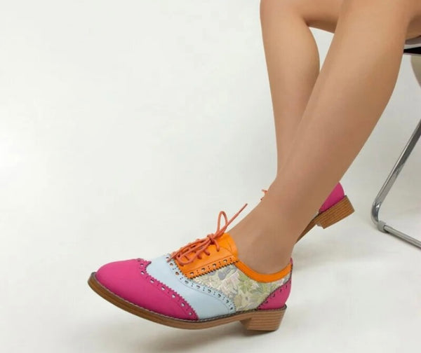 Women Fashion Color Patchwork Lace Up Shoes
