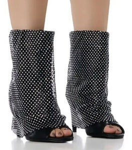 Women Open Toe Mesh Bling PU Fashion Ankle Boots