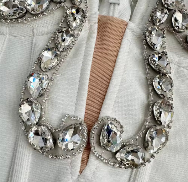 Women White Sexy Sleeveless Rhinestone Bandage Dress