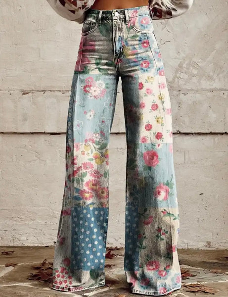 Women Fashion Printed Wide Leg Pants