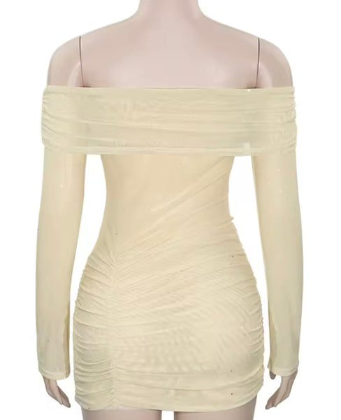 Women Sexy Off The Shoulder Full Sleeve Mesh Dress