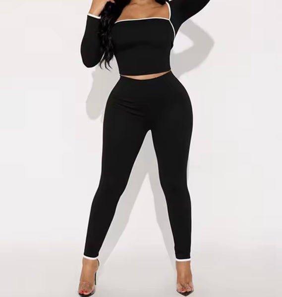 Women Fashion B&W Full Sleeve Two Piece Pant Set