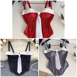Women Striped Sleeveless Tie Fashion Top