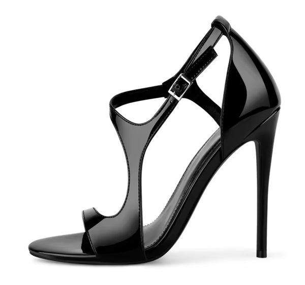Women Open Toe Patent Leather High Heel Ankle Strap Sandals