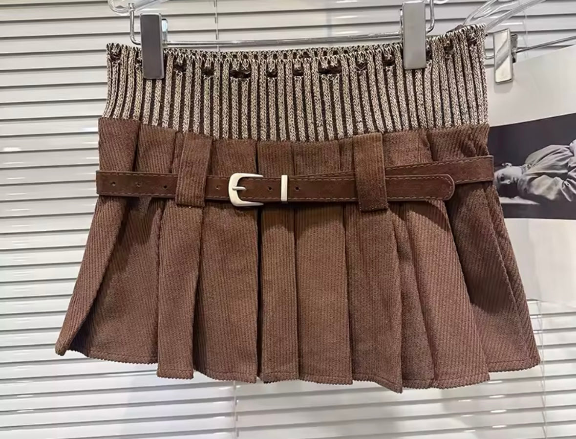 Women Sexy Fashion High Waisted Corduroy Pleated Skirt