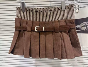 Women Sexy Fashion High Waisted Corduroy Pleated Skirt