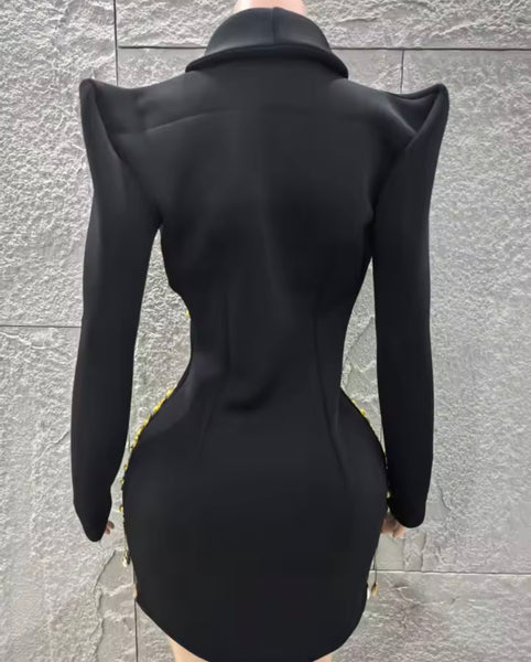 Women Sexy Full Sleeve Crystal Tassel Zip Up Blazer Dress