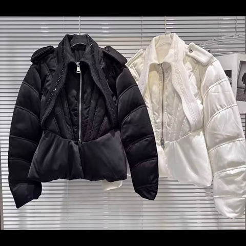 Women Fashion Zip Up Puff Warm Jacket