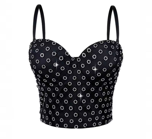 Women Sleeveless Rhinestone Fashion Bra Tank Top
