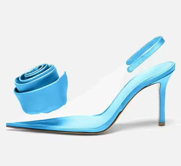 Women Pointed Toe Color Floral Fashion Transparent High Heels