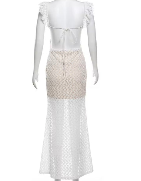 Women White Sleeveless Open Back Sexy Maxi Dress