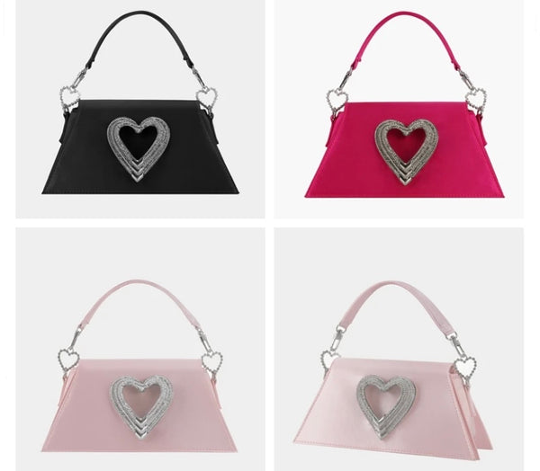 Women Fashion Rhinestone Heart Handbag Purse