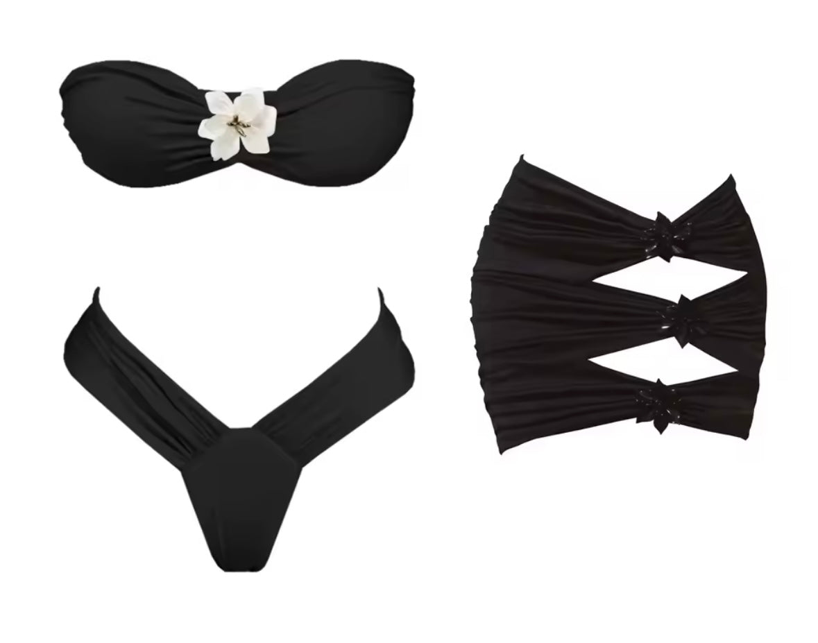 Women Strapless Floral Bikini Cover Up Set