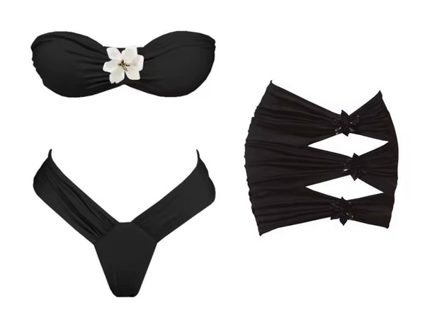 Women Strapless Floral Bikini Cover Up Set