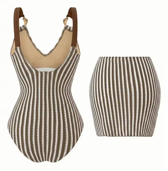 Women Sexy Striped Swimsuit Cover Up Set