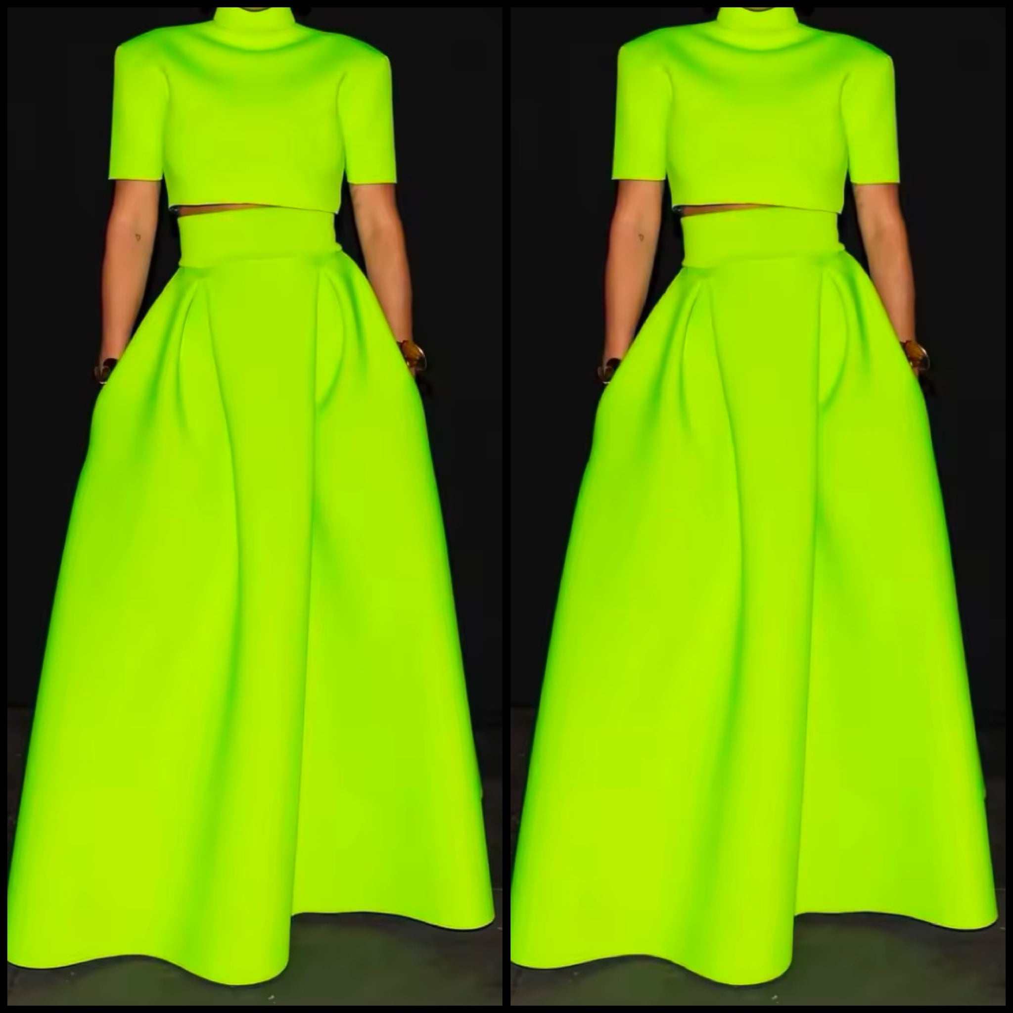 Women Sexy Green Short Sleeve Two Piece Maxi Skirt Set