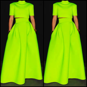 Women Sexy Green Short Sleeve Two Piece Maxi Skirt Set