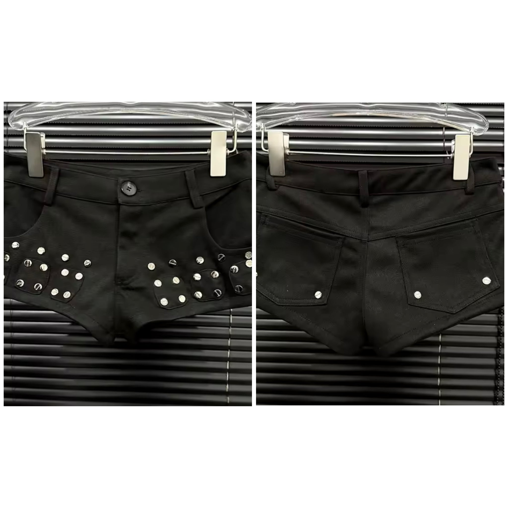 Women Fashion Black Rivet Patchwork Shorts