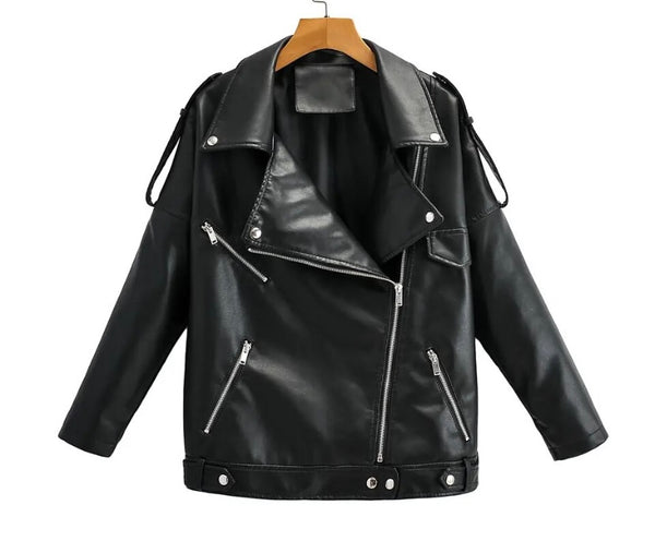 Women Zipper Fashion Faux Leather Jacket