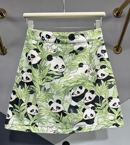 Women Fashion Panda Print Denim Short Skirt
