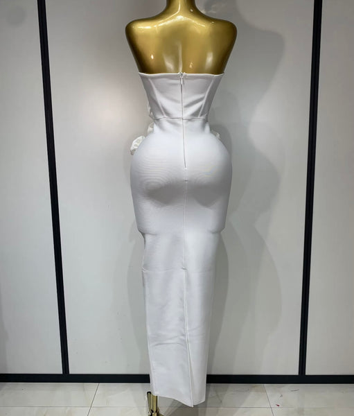Women Strapless 3D Floral Sexy Bandage Maxi Dress