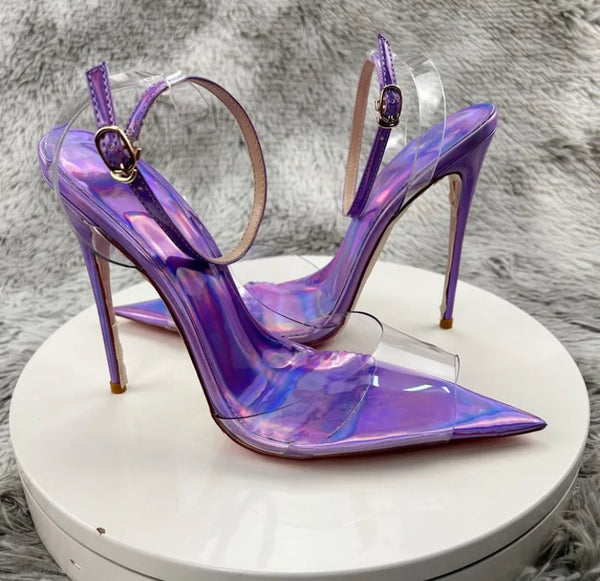 Women Fashion Purple Transparent Open Toe Ankle Strap Sandals