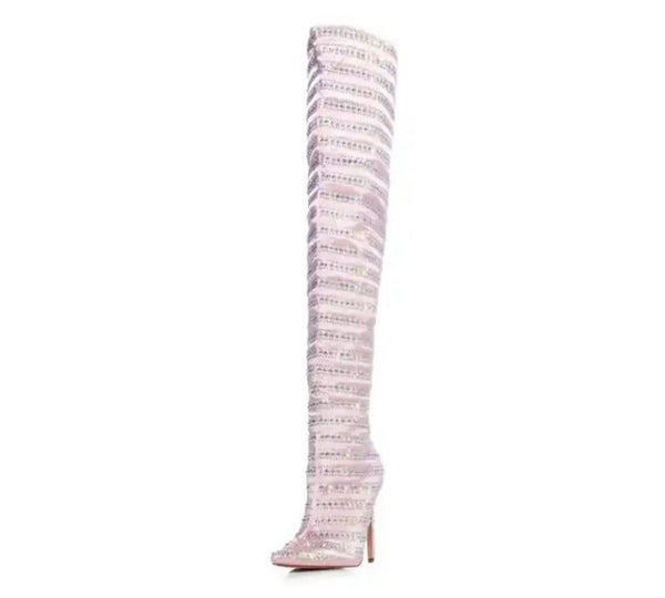 Women Pink Bling Over The Knee Fashion Boots