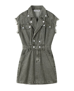 Women Sexy Fashion Button Sleeveless Denim Dress