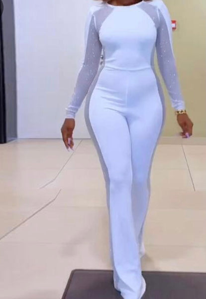 Women Sexy Mesh Bling Patchwork Full Sleeve Jumpsuit