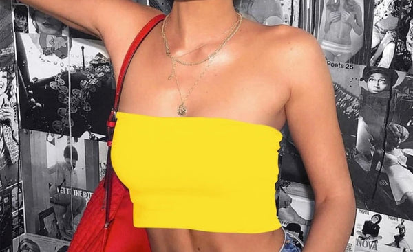 Women Yellow Sexy Fashion Strapless Tube Top