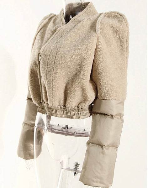 Women Warm Wool Puff Fashion Crop Jacket