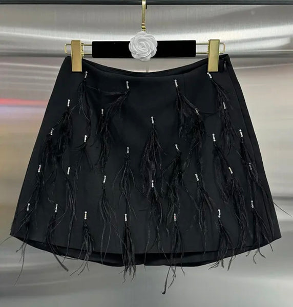 Women Fashion Black Bling Fringe Wrap Shorts