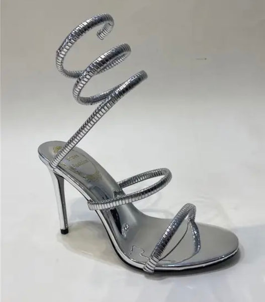 Women Fashion Color Metallic Wrap Around High Heel Sandals