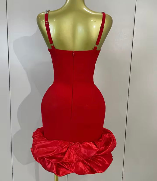 Women Sexy Sleeveless Ruffled Rhinestone Bandage Dress