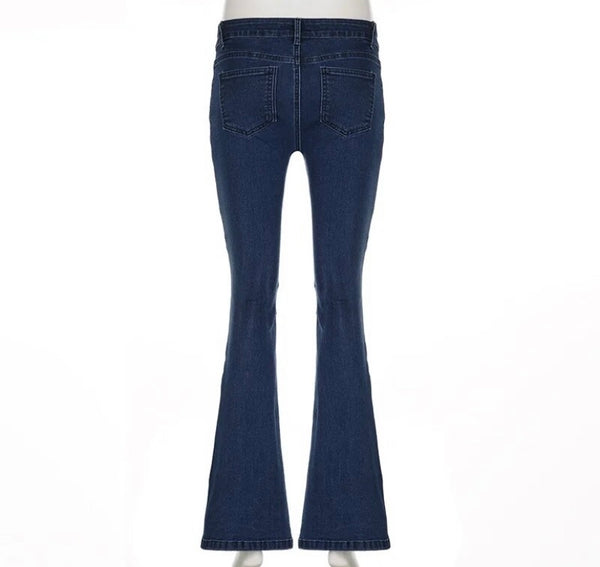 Women Fashion Color Patchwork Boot Cut Denim Pants