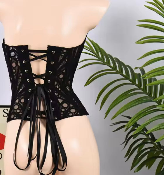 Women Sexy Fashion Strapless Lace Corset Top