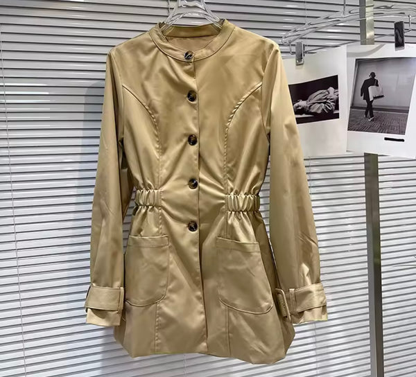 Women Fashion Khaki Shawl Two Piece Trench Jacket