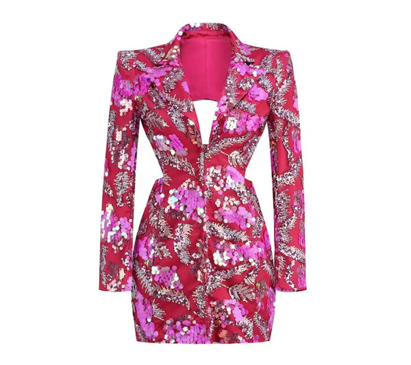 Women Sexy Sequins Patchwork Full Sleeve Open Back Dress