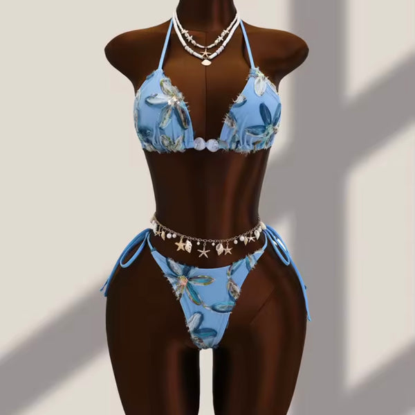 Women Sexy Floral Bikini Mesh Cover Up Set