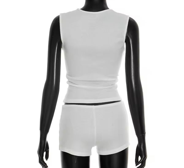 Women Sexy Sleeveless Cut Out Two Piece Short Set