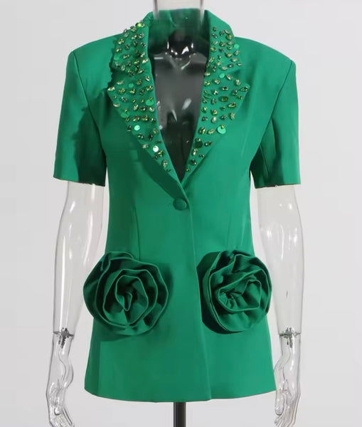 Women Sequins Short Sleeve Blazer Two Piece Pant Set