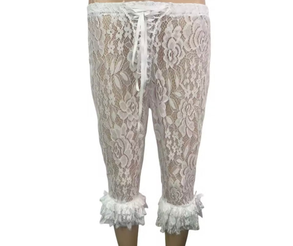 Women Sexy Sleeveless Lace Two Piece Capri Pant Set