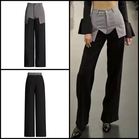 Women Fashion Color Patchwork Pocket Pants