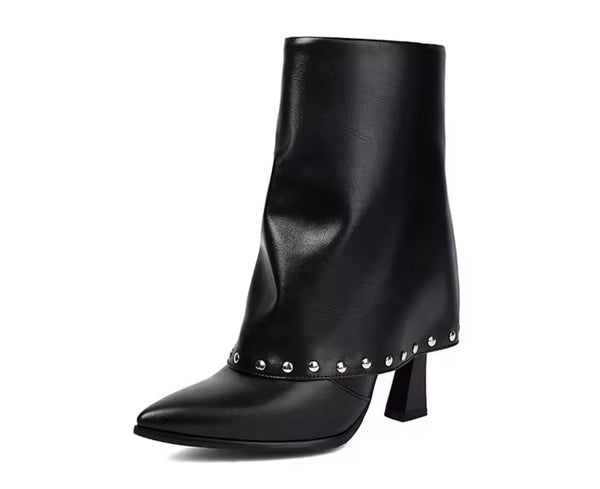 Women Pointed Toe Rivet High Heel Fashion Ankle Boots