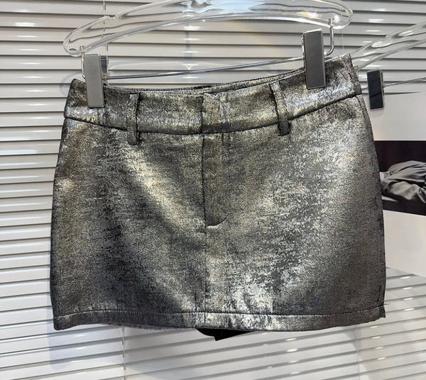 Women Sexy Fashion Metallic Short Skirt